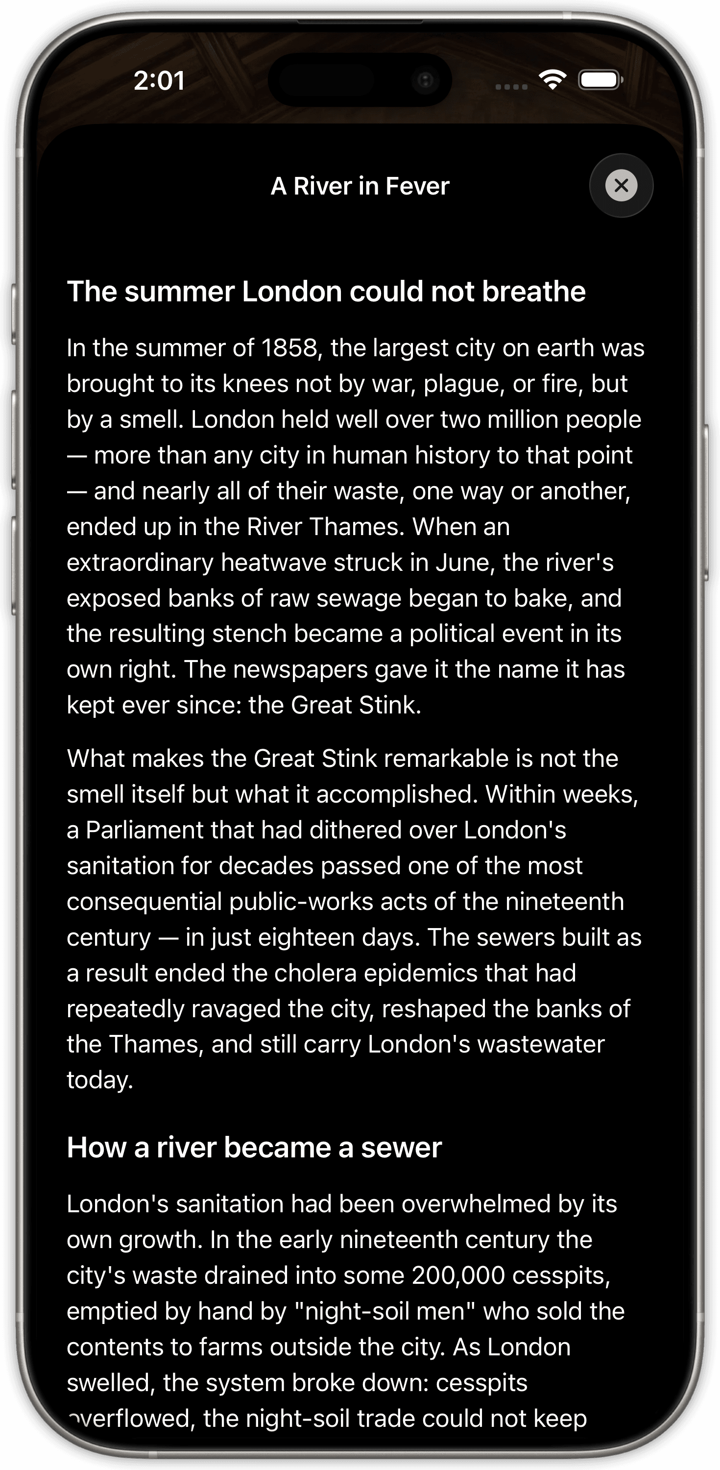 A short history article about the moment, titled “The summer London could not breathe”